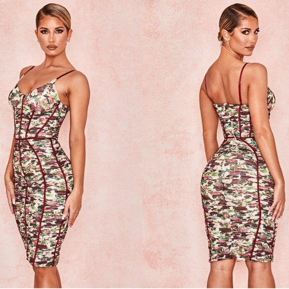 House of CB ‘Sable’ Vintage Floral Ruched Corset Dress NWOT - Picture 4 of 8